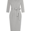 Womens Work Dresses V Neck 3/4 Sleeve Back Zipper Tie Waist Bodycon Dress Office Cocktail Dress with Pockets