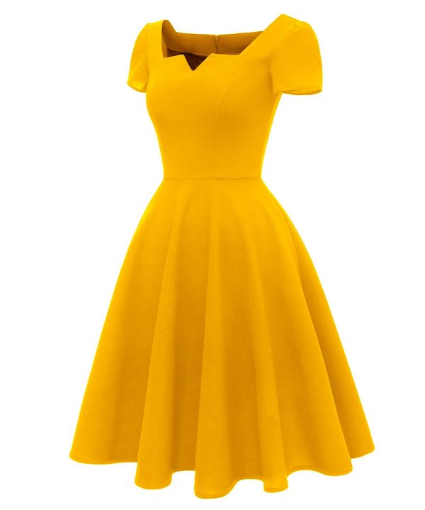 Women's Classic Tea Dress Short Sleeve Swing Cocktail Party Dresses with Pockets