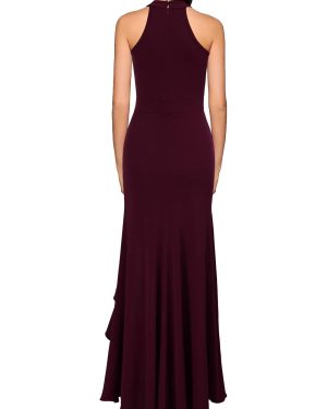 Women's High Neck Split Bodycon Mermaid Evening Cocktail Long Dress
