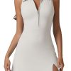 Womens Zip Front Tennis Dress Polo Collar Racer Back Workout Golf Dresses Build in Shorts with Pockets