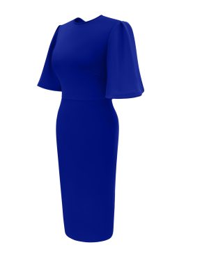 Women's Basic Bodycon Ruffle Flared Short Sleeve Pencil Midi Dress