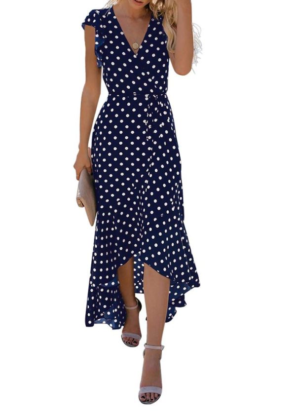 2025 Women's Spring Summer Boho Floral Print V-Neck Faux Wrap Maxi Dress for Wedding Guest, Graduation, Party