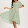 Chiffon Bridesmaid Dresses Short A-Line V Neck Asymmetrical Prom Dress for Women Formal Party Gowns with Pockets