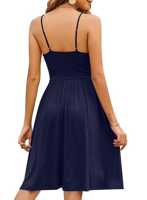 Casual Dresses for Women Sleeveless Cotton Summer Beach Dress A Line Spaghetti Strap Sundresses with Pockets