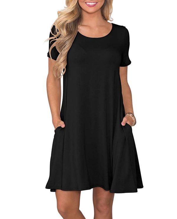 Women's Summer Casual T Shirt Dresses Short Sleeve Swing Dress with Pockets