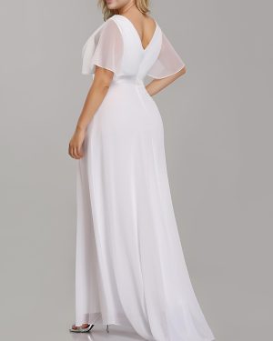 Women's V Neck Mother of The Bride Dress Chiffon A Line Maxi Plus Size Evening Dress with Sleeves 09890-DAPH