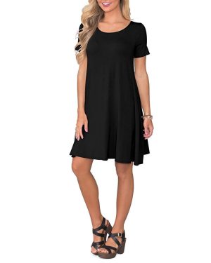Women's Summer Casual T Shirt Dresses Short Sleeve Swing Dress with Pockets