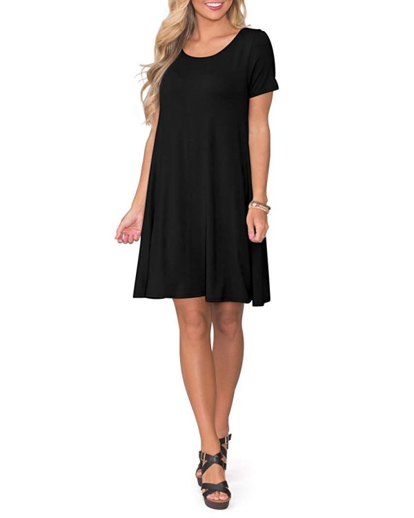Women's Summer Casual T Shirt Dresses Short Sleeve Swing Dress with Pockets