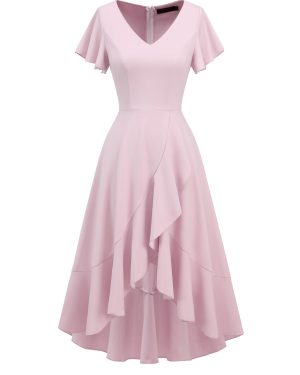 Women's Cocktail Dresses 2025, Formal Wedding Guest Ruffle Prom Evening Dress V-Neck Vintage Maxi Dress