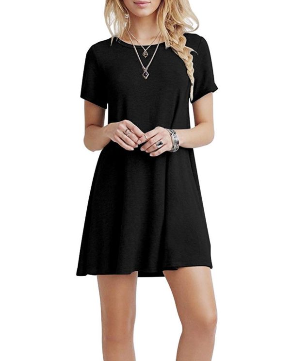 Women's Summer Casual T Shirt Dresses Short Sleeve Swing Dress with Pockets