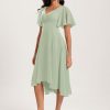 Chiffon Bridesmaid Dresses Short A-Line V Neck Asymmetrical Prom Dress for Women Formal Party Gowns with Pockets