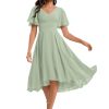 Chiffon Bridesmaid Dresses Short A-Line V Neck Asymmetrical Prom Dress for Women Formal Party Gowns with Pockets