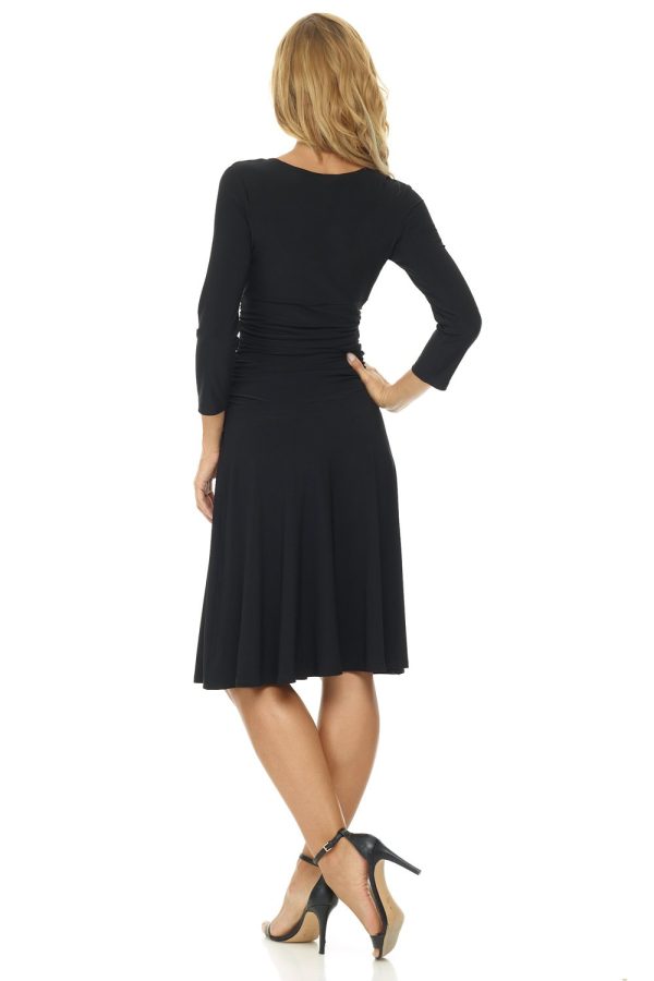 Women's Slimming 3/4 Sleeve Fit-and-Flare Crossover Tummy Control Dress