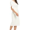 Women's V-Neck Midi Sheath Ruffle Sleeves-Front Slit-Elegant Wedding Guest Cocktail Dress