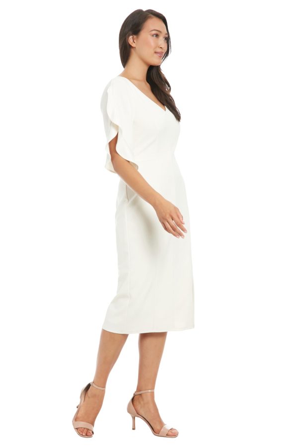 Women's V-Neck Midi Sheath Ruffle Sleeves-Front Slit-Elegant Wedding Guest Cocktail Dress