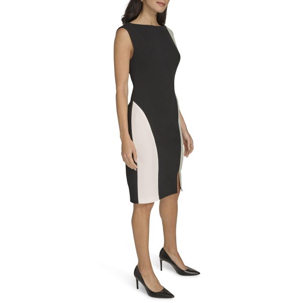Women's Scuba Crepe Color Block Cap Sleeve Sheath Dress