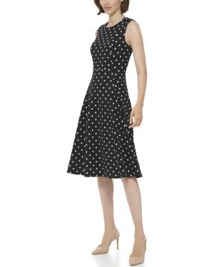 Women's Scuba Crepe Fit and Flare Sleeveless Dress