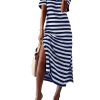 Women 2025 Casual Maxi Dress Short Sleeve V Neck Stripe Sundress Split Loose Long Summer Tshirt Activewear Dress