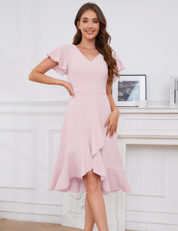 Women's Cocktail Dresses 2025, Formal Wedding Guest Ruffle Prom Evening Dress V-Neck Vintage Maxi Dress