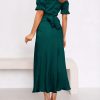 Women's 2025 Summer Satin Midi Dress Off The Shoulder Wrap Ruched Wedding Guest Party Cocktail Formal Prom Dresses