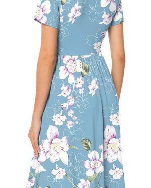 Women Summer Casual Short Sleeve Dresses Empire Waist Dress with Pockets