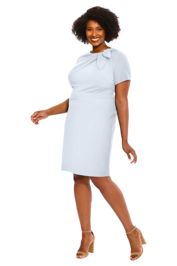 Women's Boat Neck Side Tie Short Sleeve Knee Length-Cocktail Party Summer Dress with Bow Detail