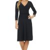 Women's Slimming 3/4 Sleeve Fit-and-Flare Crossover Tummy Control Dress