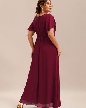 Women's Summer Round Neck A Line Pleated Chiffon Short Sleeves Plus Size Formal Gowns Bridesmaid Dresses