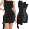 Cocktail Dresses for Women Shapewear Tummy Control Boat Neck Summer Wedding Guest Party Bodycon Ruched Mini Dress