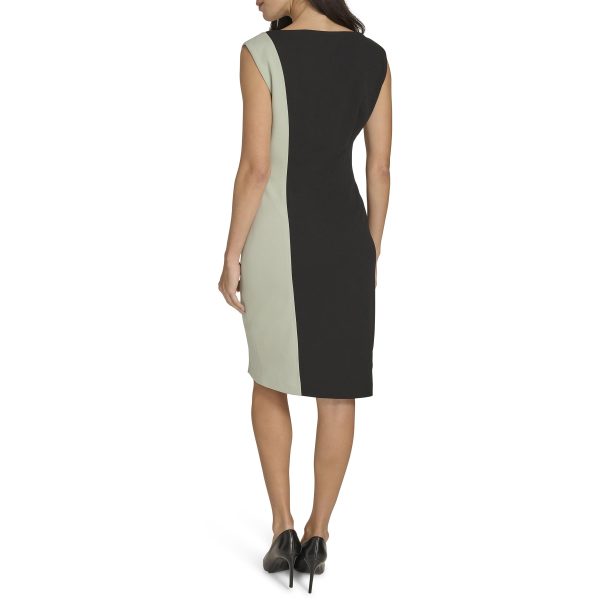 Women's Scuba Crepe Color Block Cap Sleeve Sheath Dress