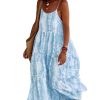 Women Summer Dresses 2025 Spaghetti Strap Scoop Neck Floral Maxi Dress Flowy Boho Long Sundress with Pockets