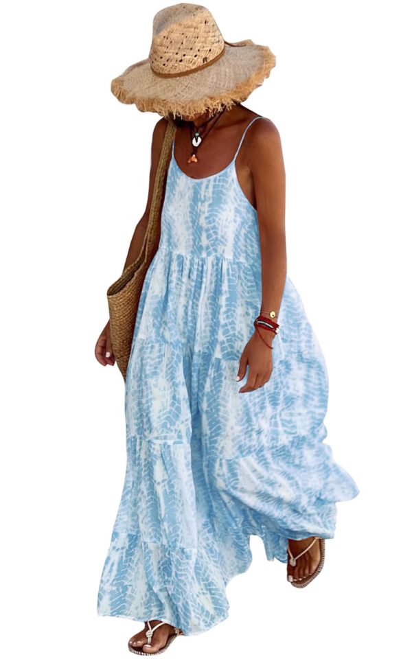 Women Summer Dresses 2025 Spaghetti Strap Scoop Neck Floral Maxi Dress Flowy Boho Long Sundress with Pockets