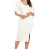 Women's V-Neck Midi Sheath Ruffle Sleeves-Front Slit-Elegant Wedding Guest Cocktail Dress