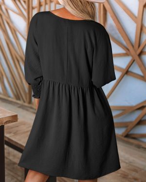 Womens Summer Spring Dresses Casual Tunic Dress Short Sleeve Crew Neck Flowy Swing Mini Dress