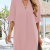 Shift Dress for Women V Neck Short Sleeves Solid Color Casual Flowy Summer Dresses(S-2XL)