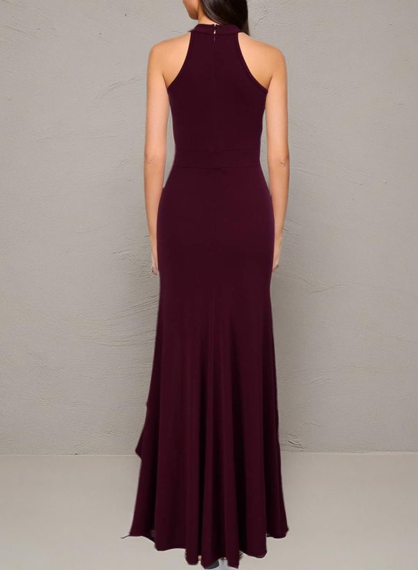 Women's High Neck Split Bodycon Mermaid Evening Cocktail Long Dress