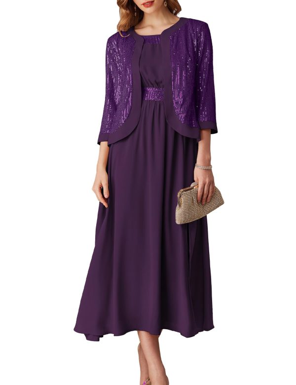 Women's Formal Dresses Mother of The Bride Dresses for Wedding Party Cocktail Dress Two Piece Dress Sequin Dress