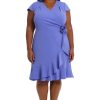 Women's Feminine Ageless Surplice V-Neck Faux Wrap Ruffle Dress Office Event Shower Guest of