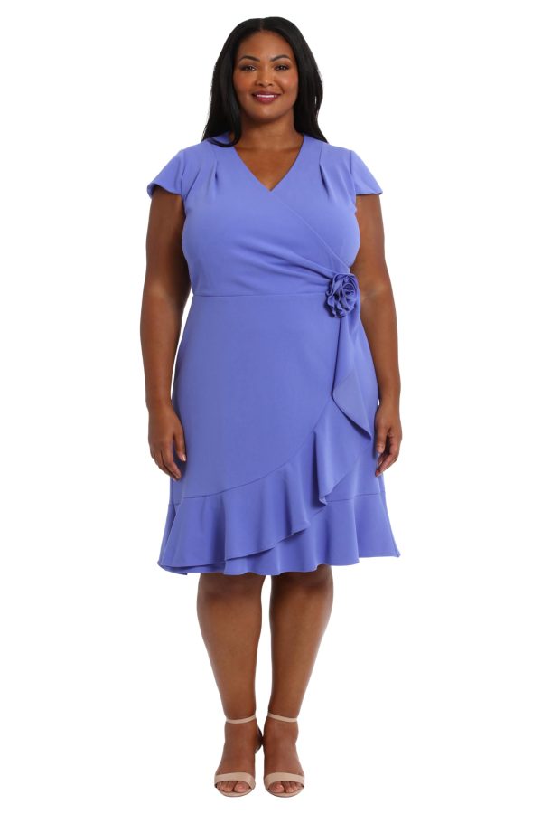 Women's Feminine Ageless Surplice V-Neck Faux Wrap Ruffle Dress Office Event Shower Guest of