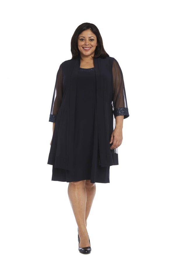 Womens Plus 2PC Mesh Inset Dress with Jacket