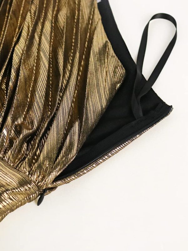 Women's Luxury Metallic One Shoulder Sleeveless Elegant Pleated Long Dress