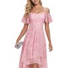 Women's Summer Cold Shoulder Hi-Lo Asymmetrical Hem Flowy Chiffon Short Wedding Guest Dress 02103