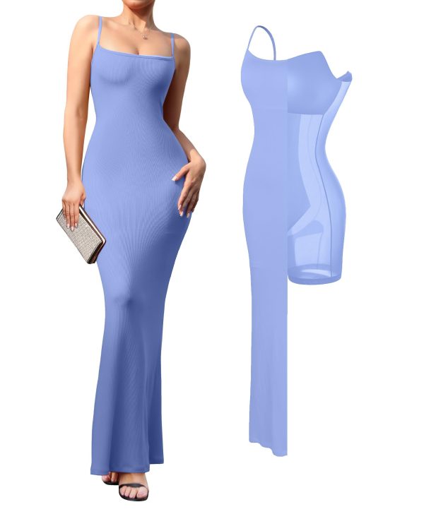Summer Maxi Dress for Women - Cocktail Shapewear Dresses Built-in Bra Adjustable Straps Vacation Long Slip