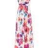 Women Strapless Casual Loose Ruched Long Maxi Dress with Pockets