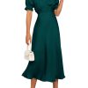 Women's 2025 Summer Satin Midi Dress Off The Shoulder Wrap Ruched Wedding Guest Party Cocktail Formal Prom Dresses