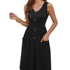 Women Summer Dresses Sleeveless Casual Loose Swing Button Down Midi Dress with Pockets
