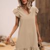 Summer Dresses for Women V Neck Cap Sleeve Ruffle Hem Smock Short Dress