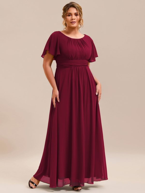 Women's Summer Round Neck A Line Pleated Chiffon Short Sleeves Plus Size Formal Gowns Bridesmaid Dresses