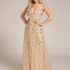 Women's Sexy Sleeveless V-Neck Evening Gowns Empire Waist Sequin Embroidery Formal Dress
