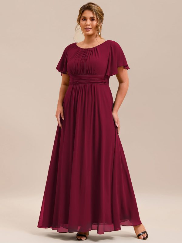 Women's Summer Round Neck A Line Pleated Chiffon Short Sleeves Plus Size Formal Gowns Bridesmaid Dresses